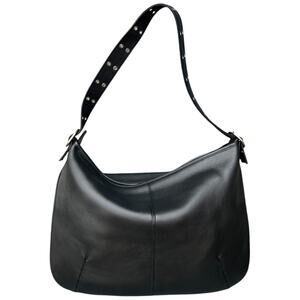 Vintage Hobo International XL Black Leather Shoulder Bag Adjustable Grommet 90s